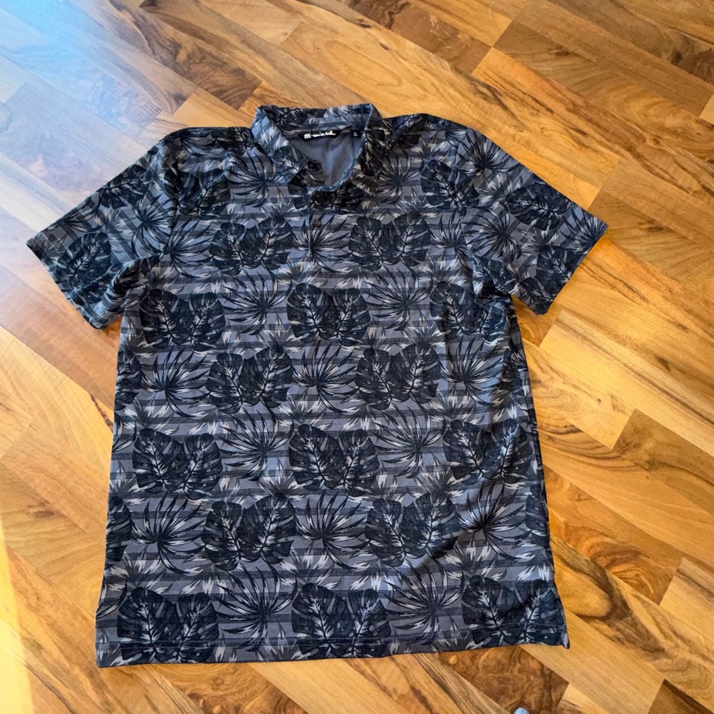 Travis Mathew Mens Golf‎ Polo Shirt Tropical Leaf Print XL Gray Performanc